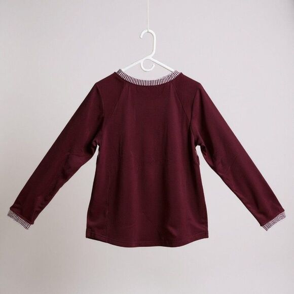 Merokeety Pullover Women Small Wine Red Long Sleeve Blouse Detailed Neckline - Picture 3 of 6